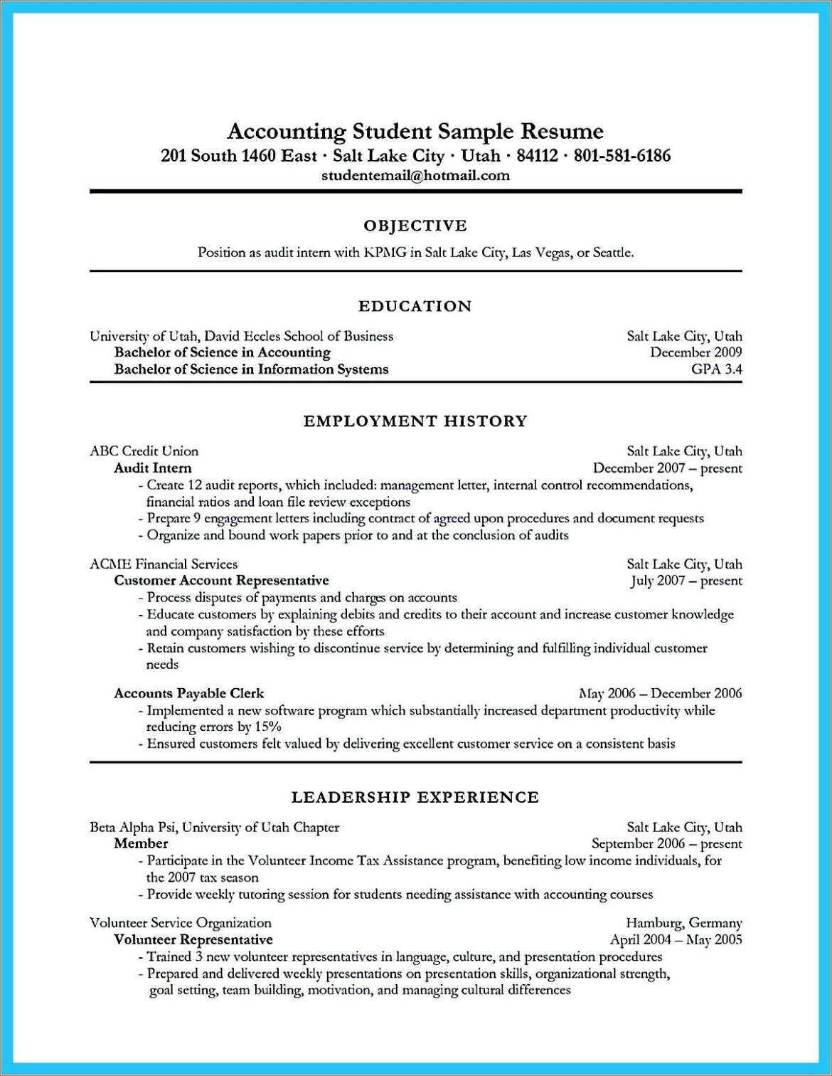 Example Of Resume Objectives For Financial Aid