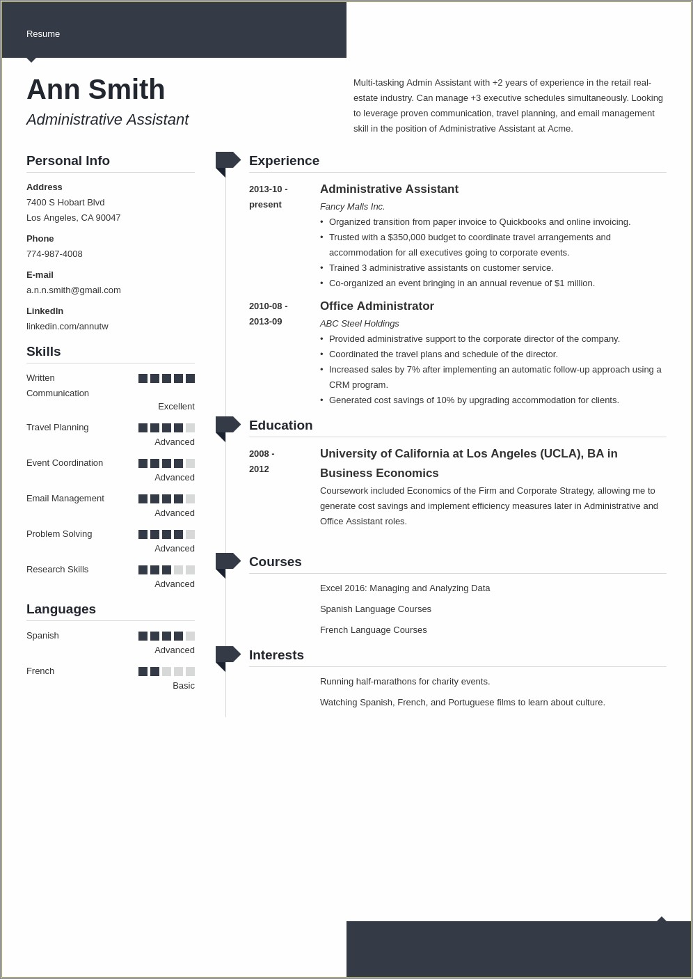 Example Of Resume Obkjective For Administrative Assistant