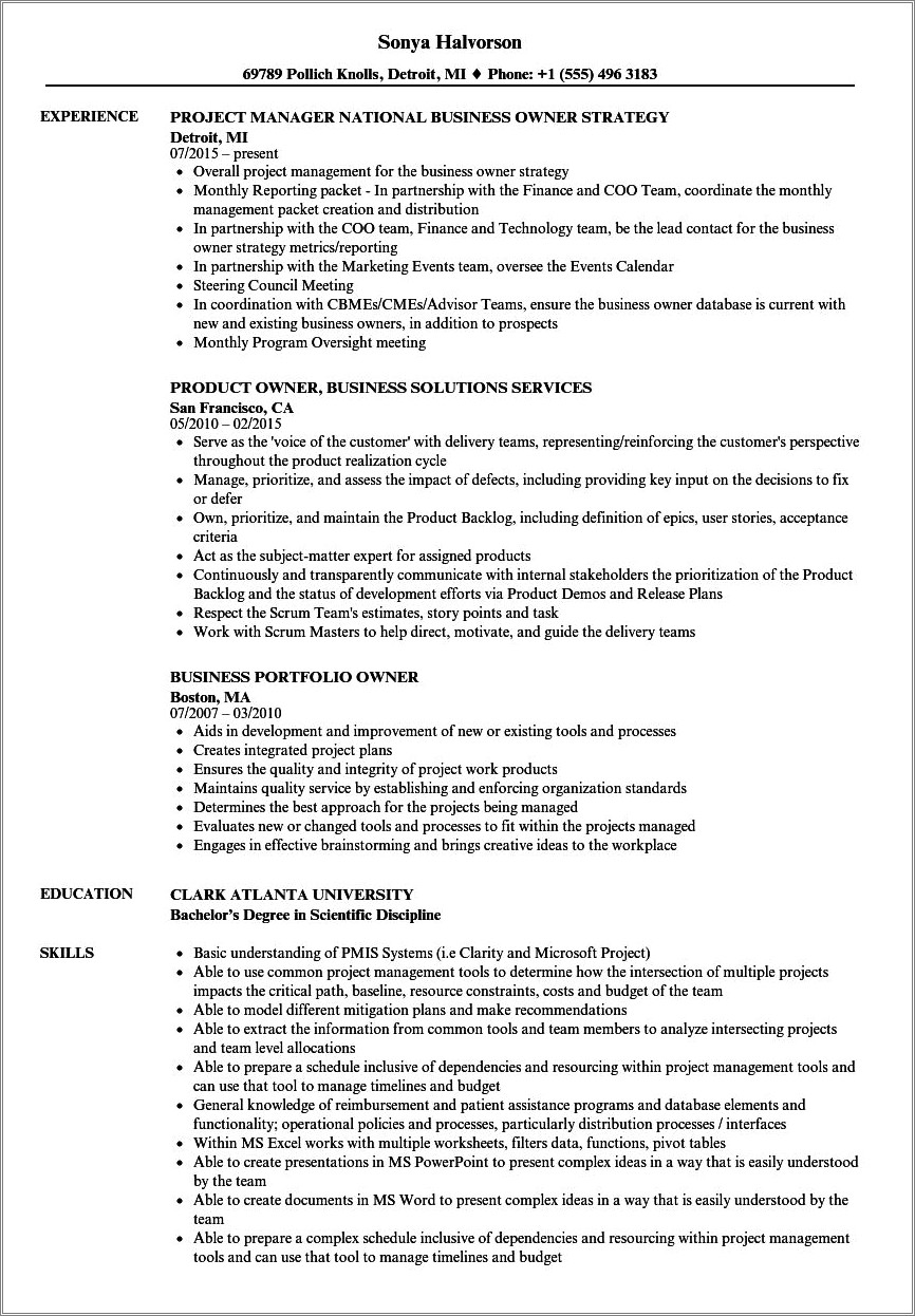 Example Of Resume Skills Of Former Business Owner