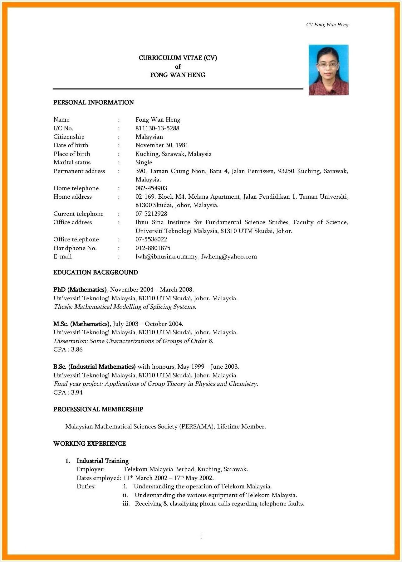 Example Of Resume To Apply A Job