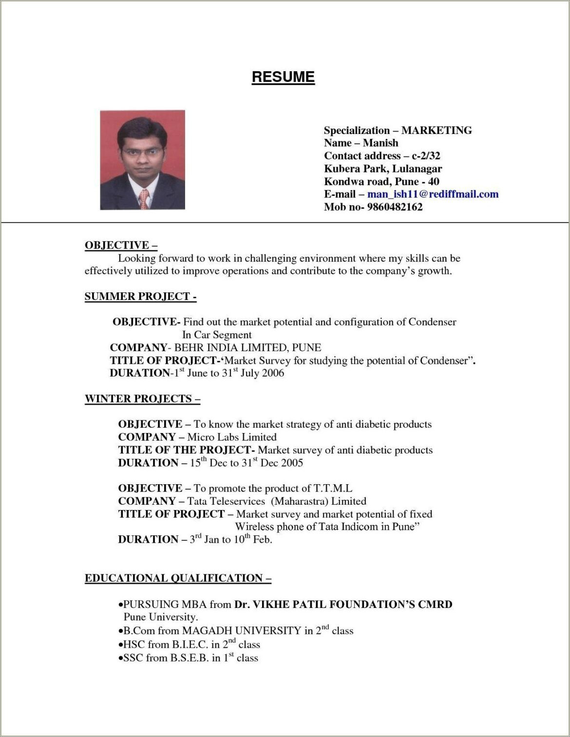 Example Of Resume To Apply Job 2017