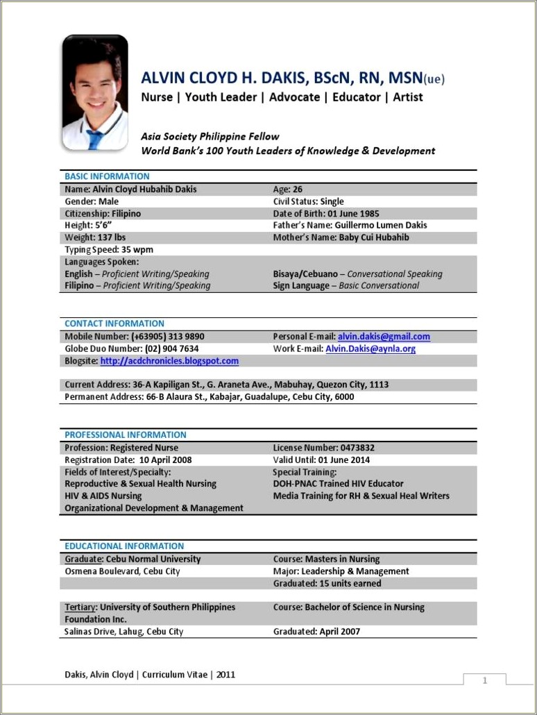 Example Of Resume To Apply Job In Philippines