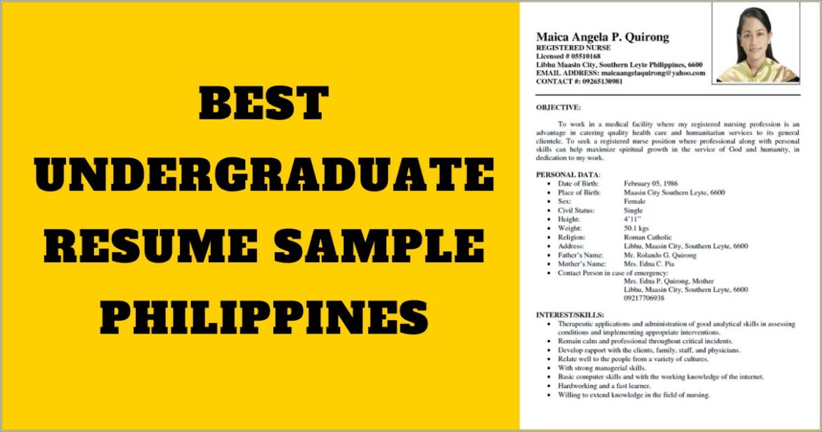 Example Of Resume To Apply Job Philippines