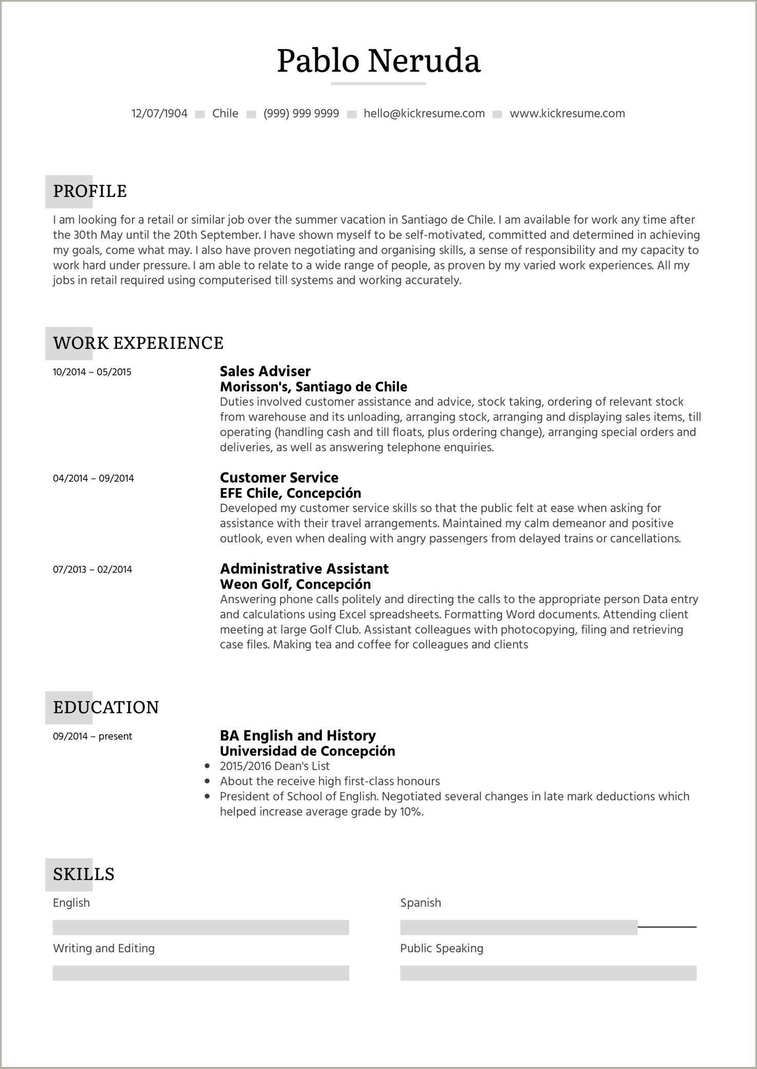 Example Of Resume To Apply Summer Job