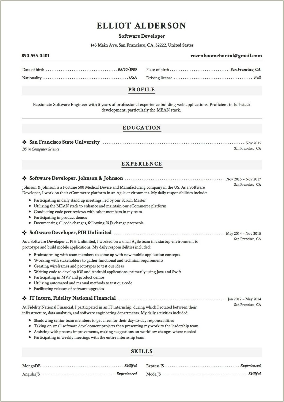 Example Of Resume With 10 Year Experience