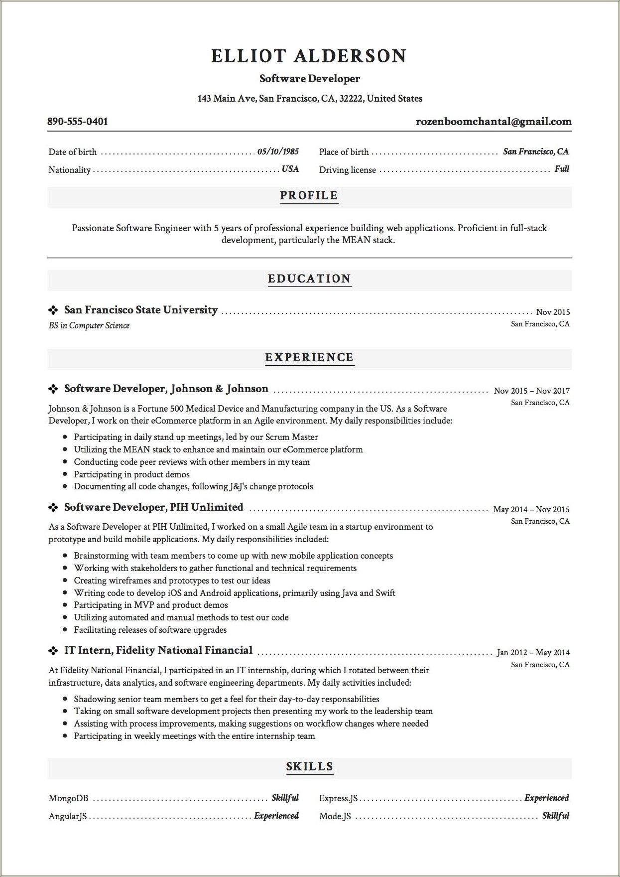 Example Of Resume With 10 Year Experience