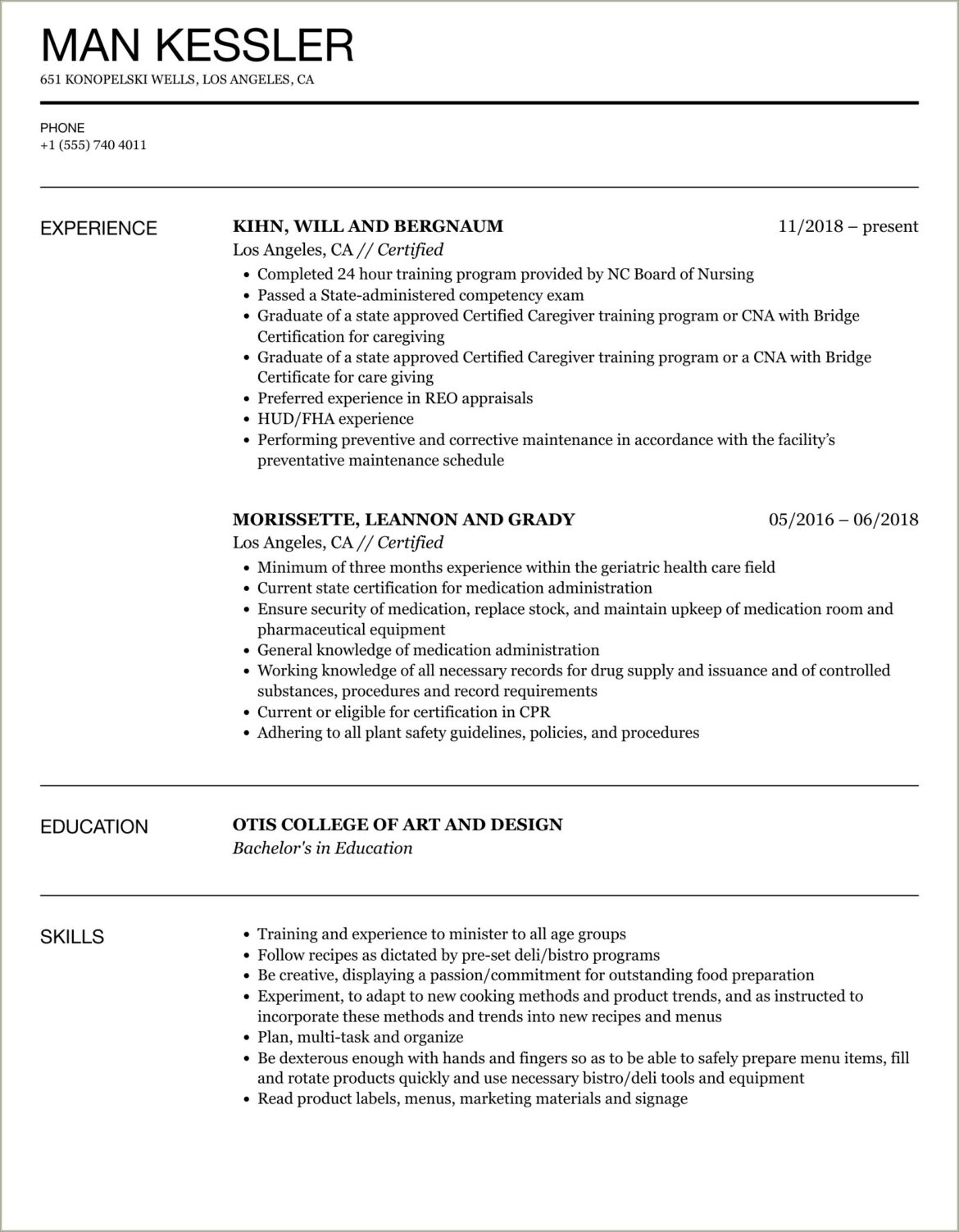 Example Of Resume With Cpr Cert