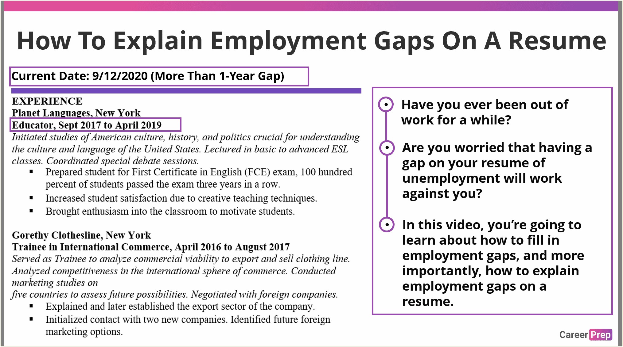 Example Of Resume With Large Gap Years