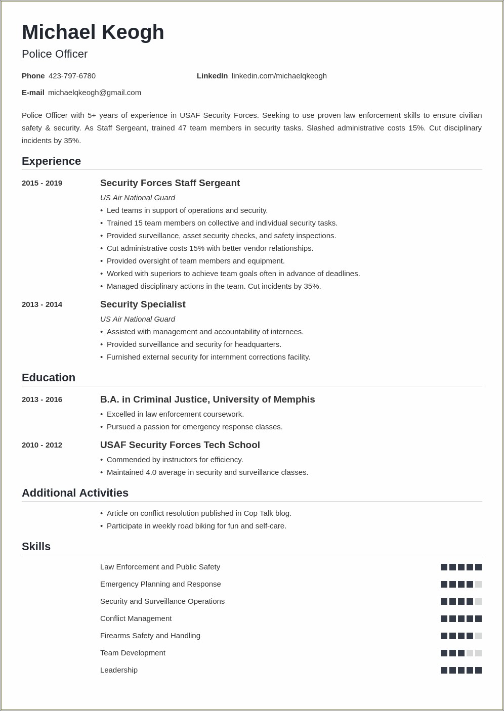 Example Of Resume With Military Experience