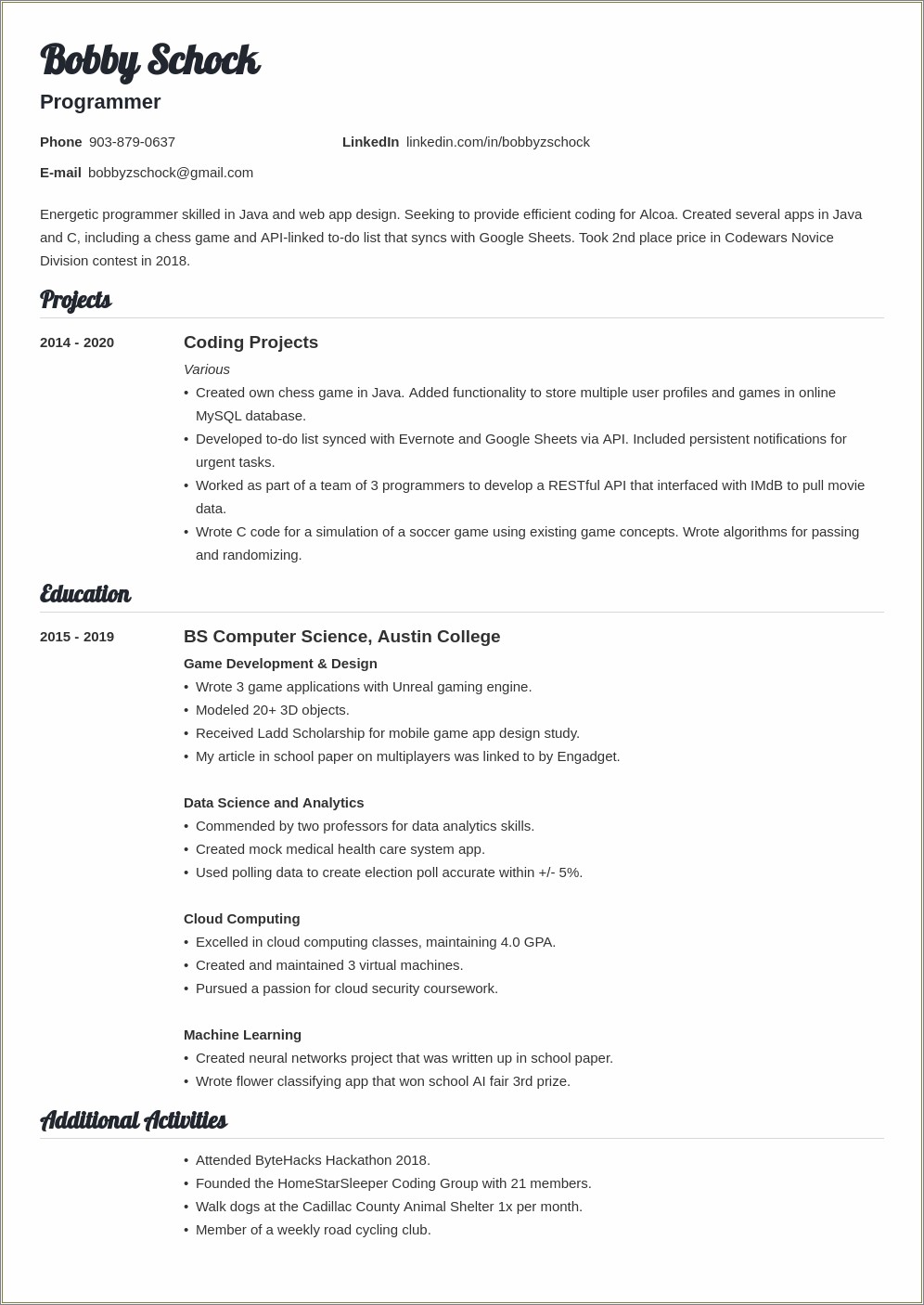 Example Of Resume With No Work Experiance