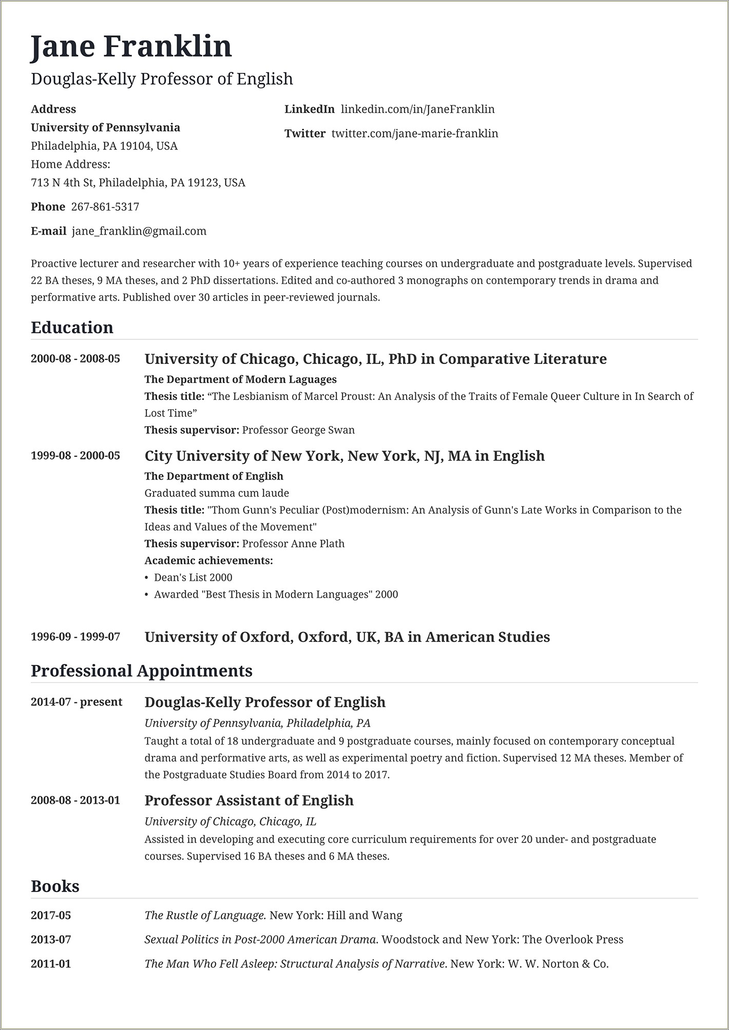 Example Of Resume With One Job