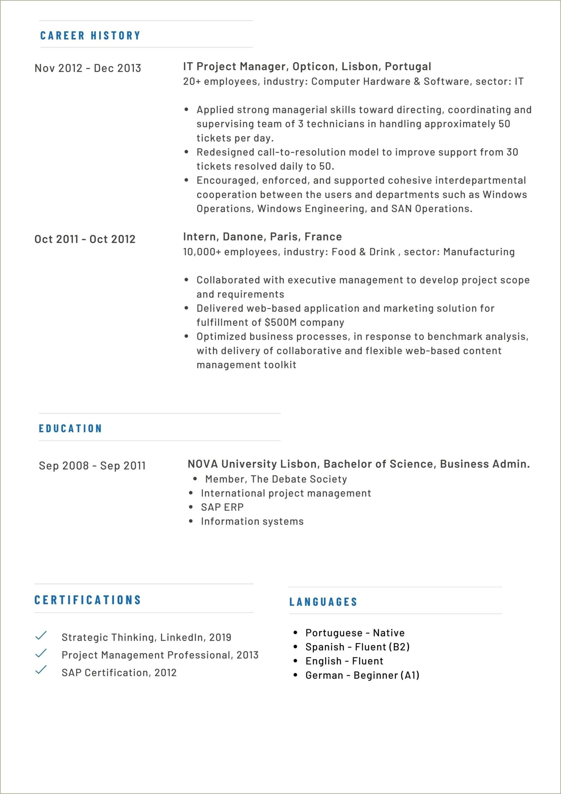 Example Of Resume With Relocation Info