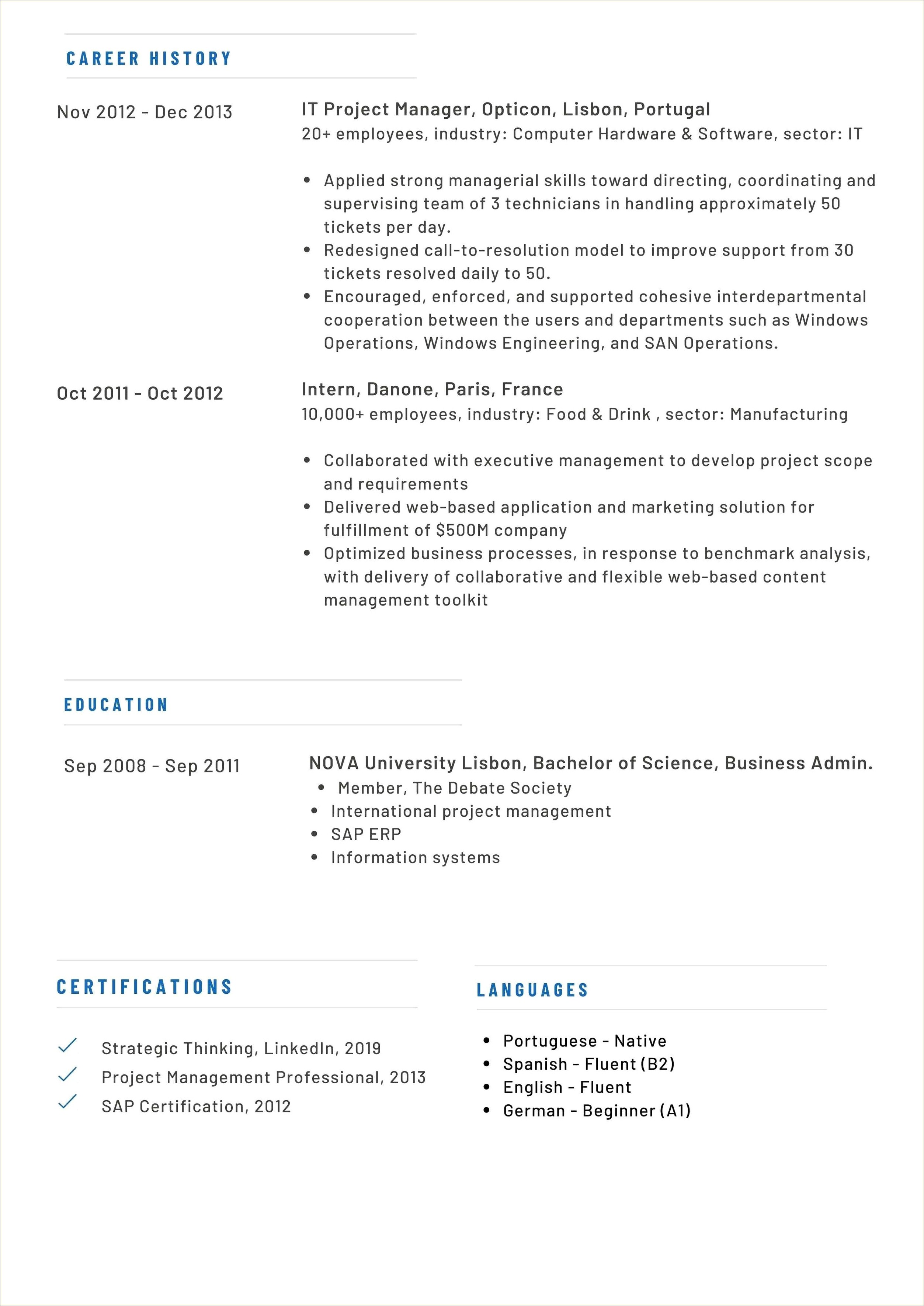 Example Of Resume With Relocation Info