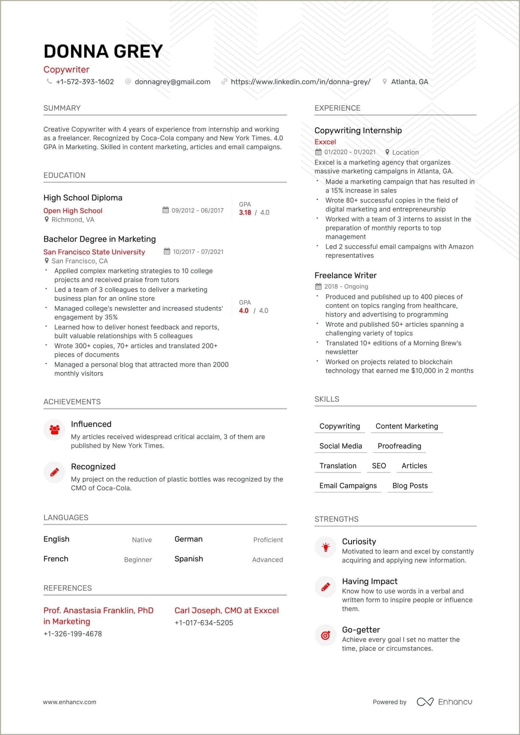 Example Of Resume With Some College