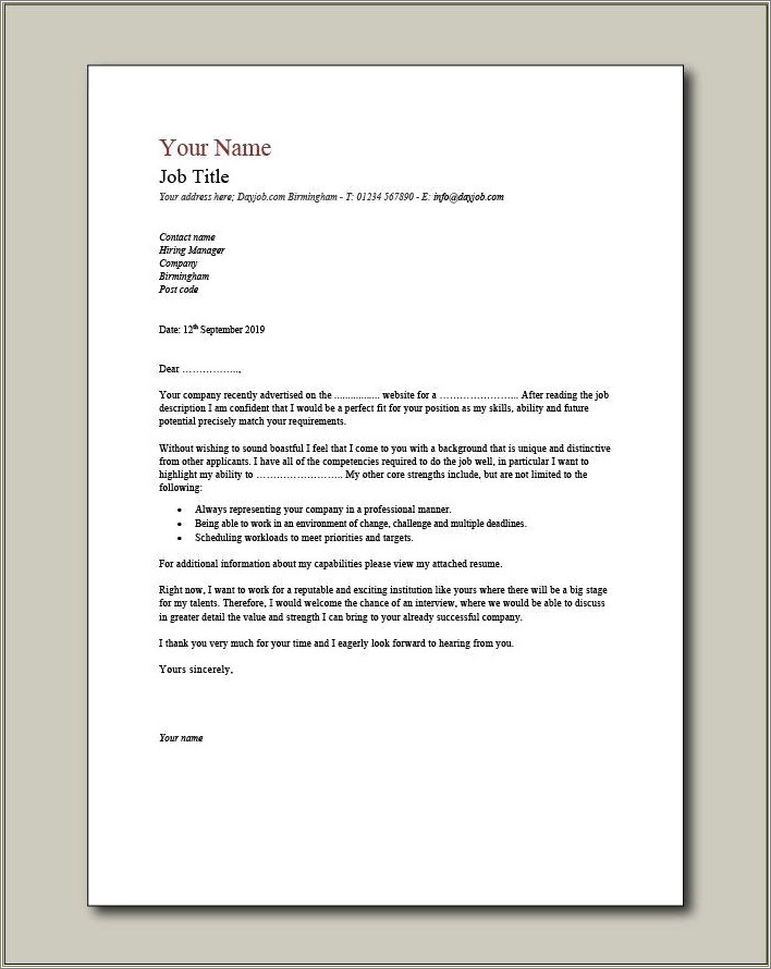 Example Of Resume Writing Cover Letter