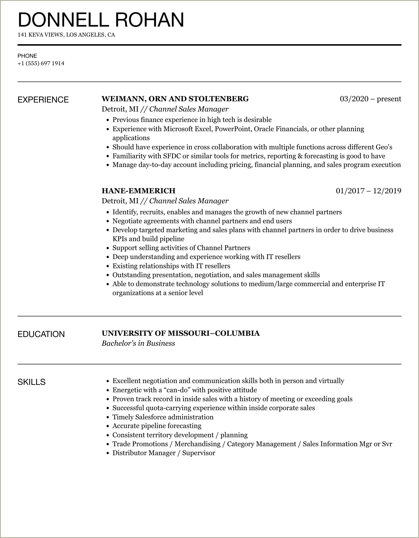 Example Of Sales Manager Resume With Omnichannel