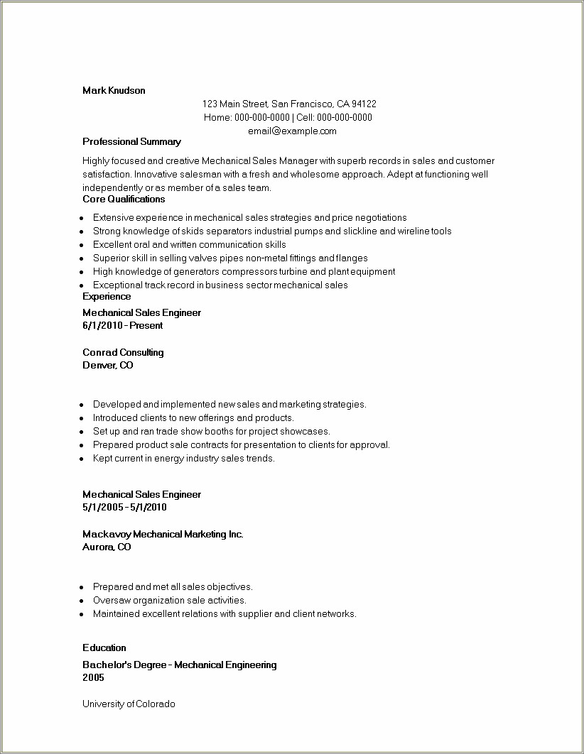 Example Of Sales Objectives On A Resume