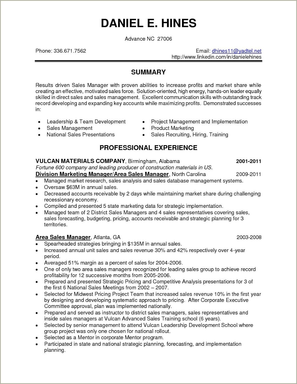 Example Of Self Description In Resume