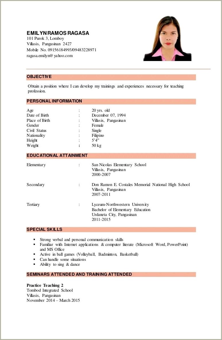 Example Of Seminars Attended In Resume