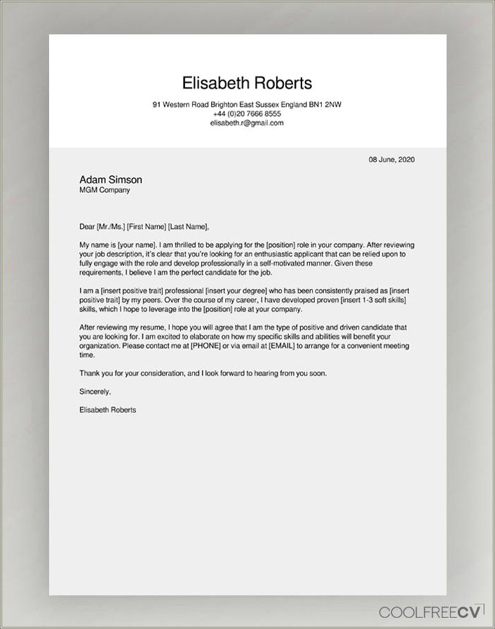 Example Of Short Cover Letter For Resume
