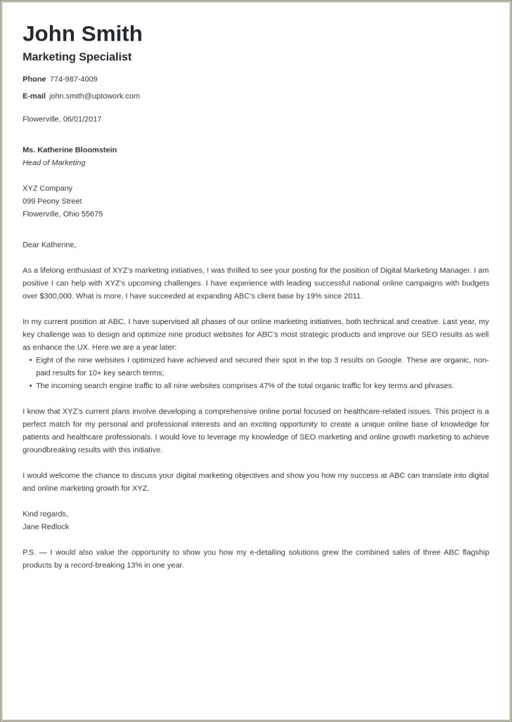 Example Of Simple Resume Cover Letter