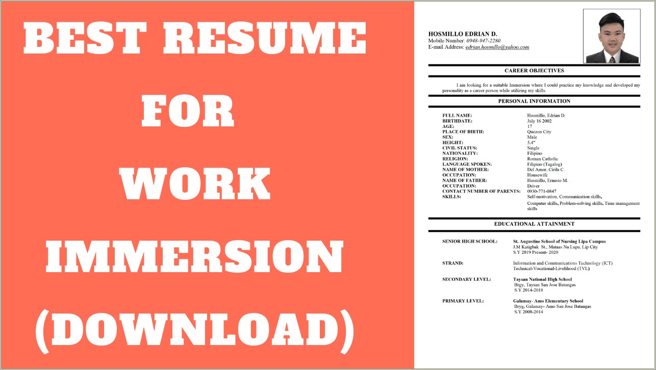 Example Of Simple Resume For Ojt