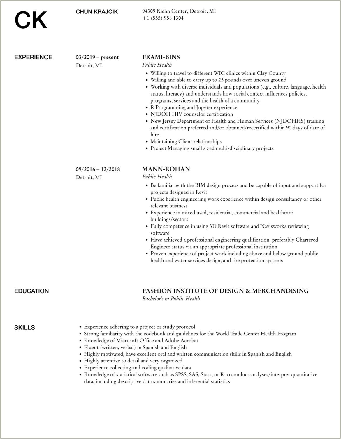 Example Of Skills For Public Health Resume