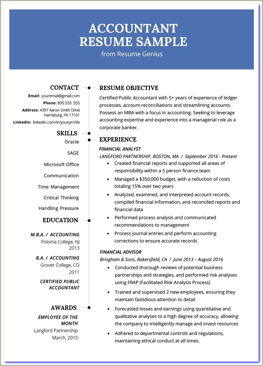 Example Of Skills In Resume For Accounting