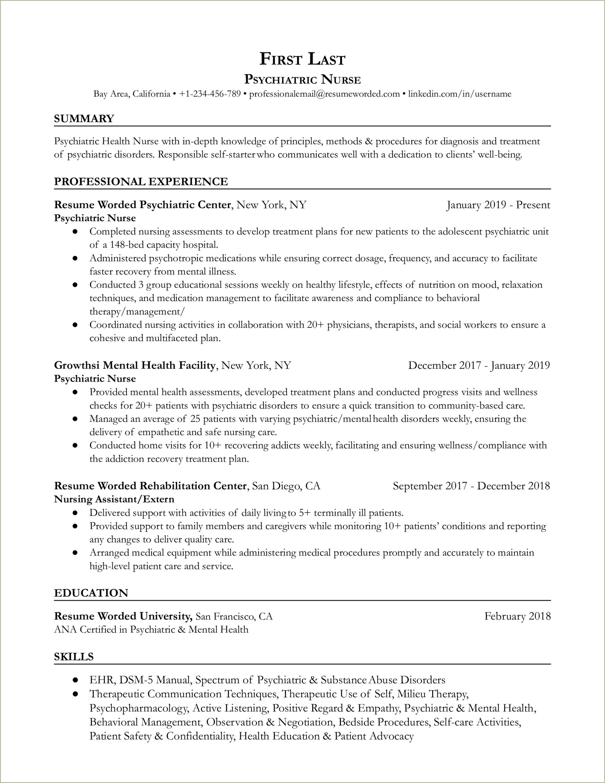 Example Of Skills In Resume For Nurses