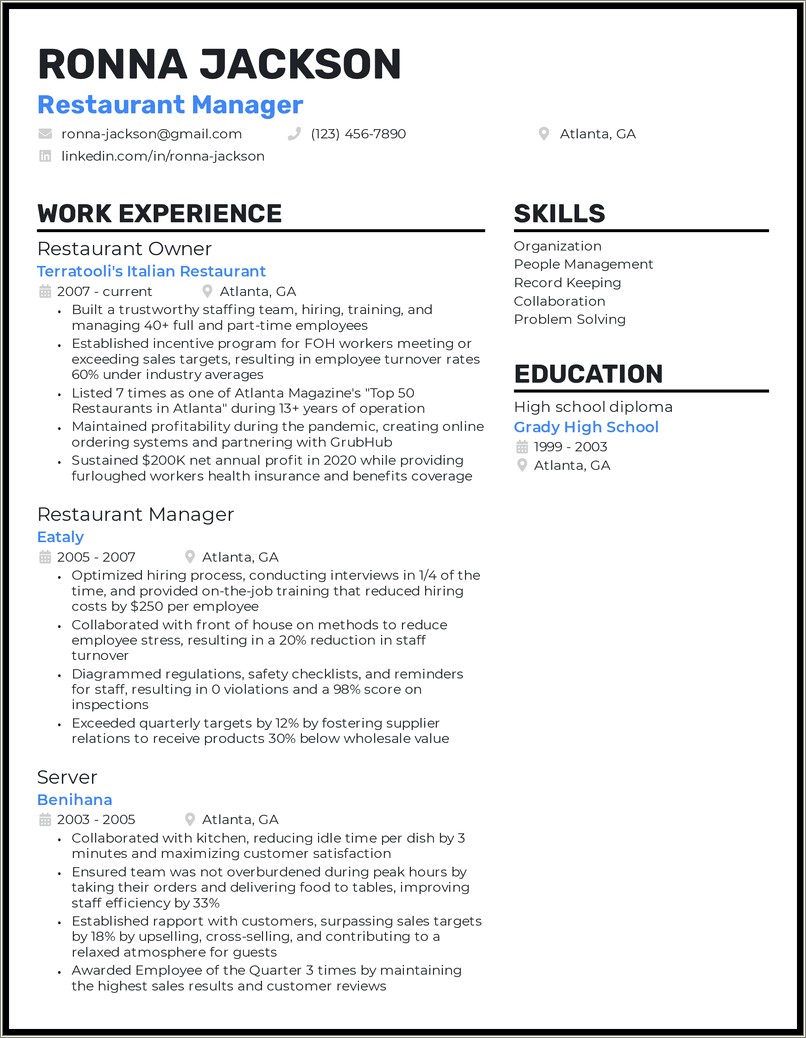 Example Of Small Business In Profile Resume