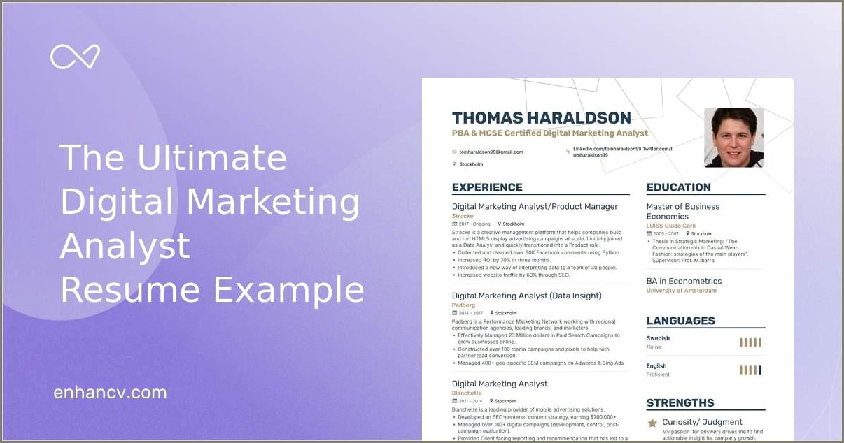 Example Of Sr Marketing Analyst Resume