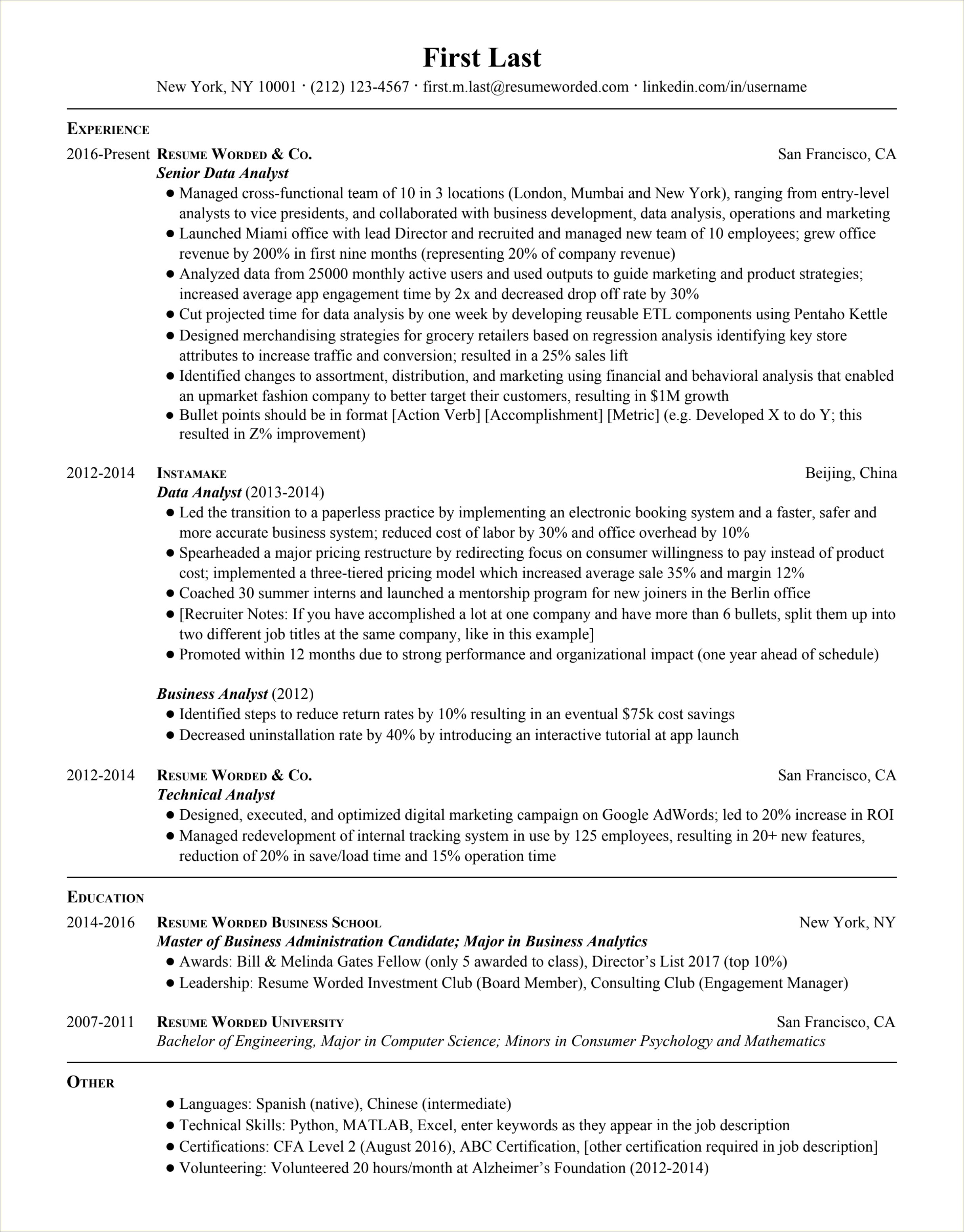 Example Of Sr Operations Finance Analyst Resume