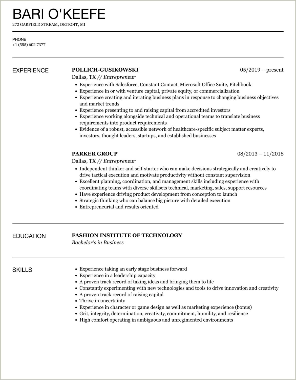 Example Of Startup Environment On A Resume