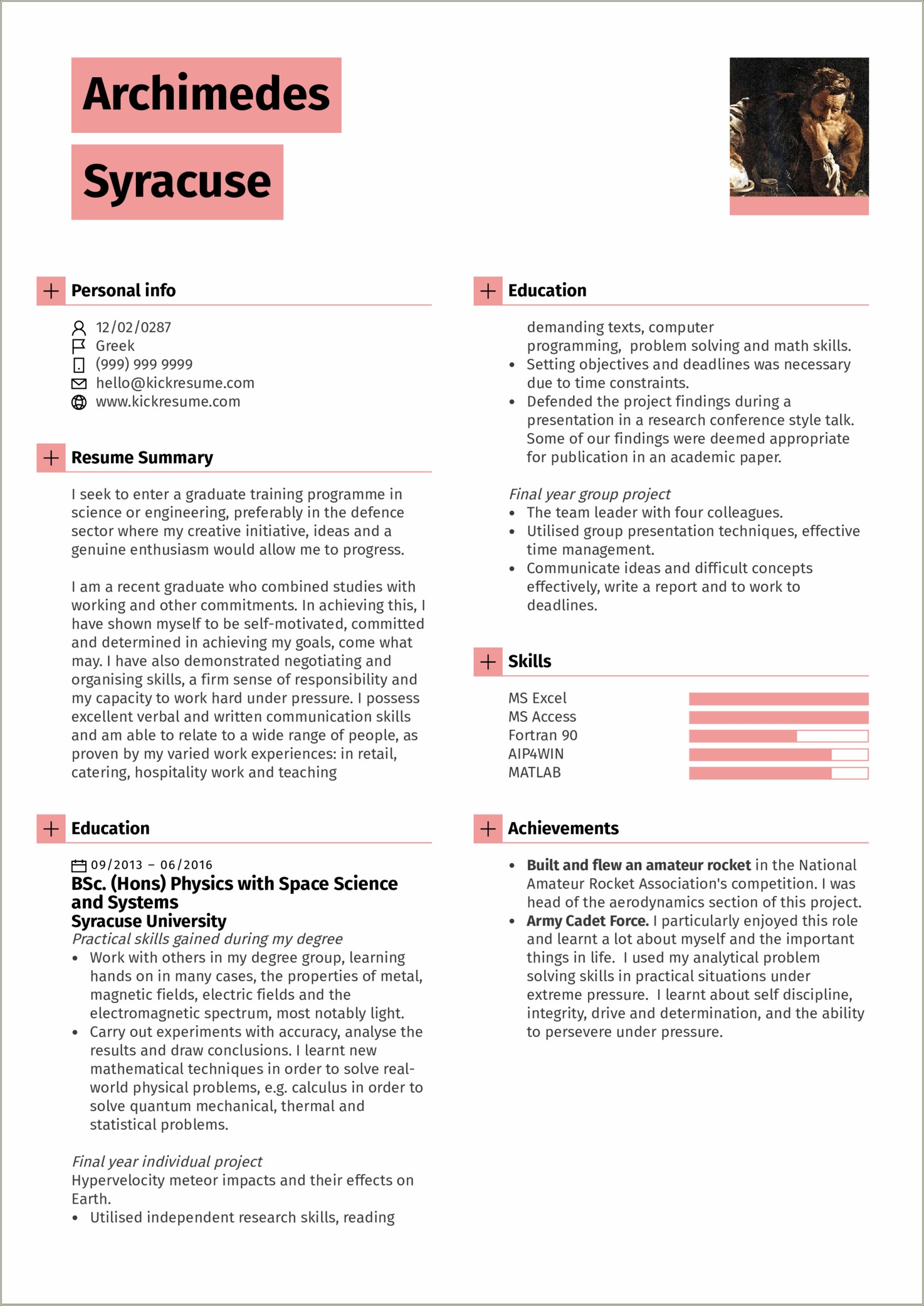 Example Of Student Collegue Sumary Resume