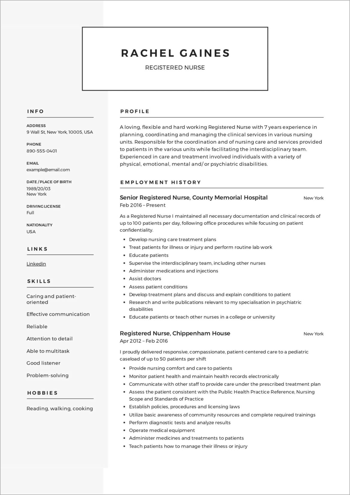 Example Of Summary For Nursing Resume