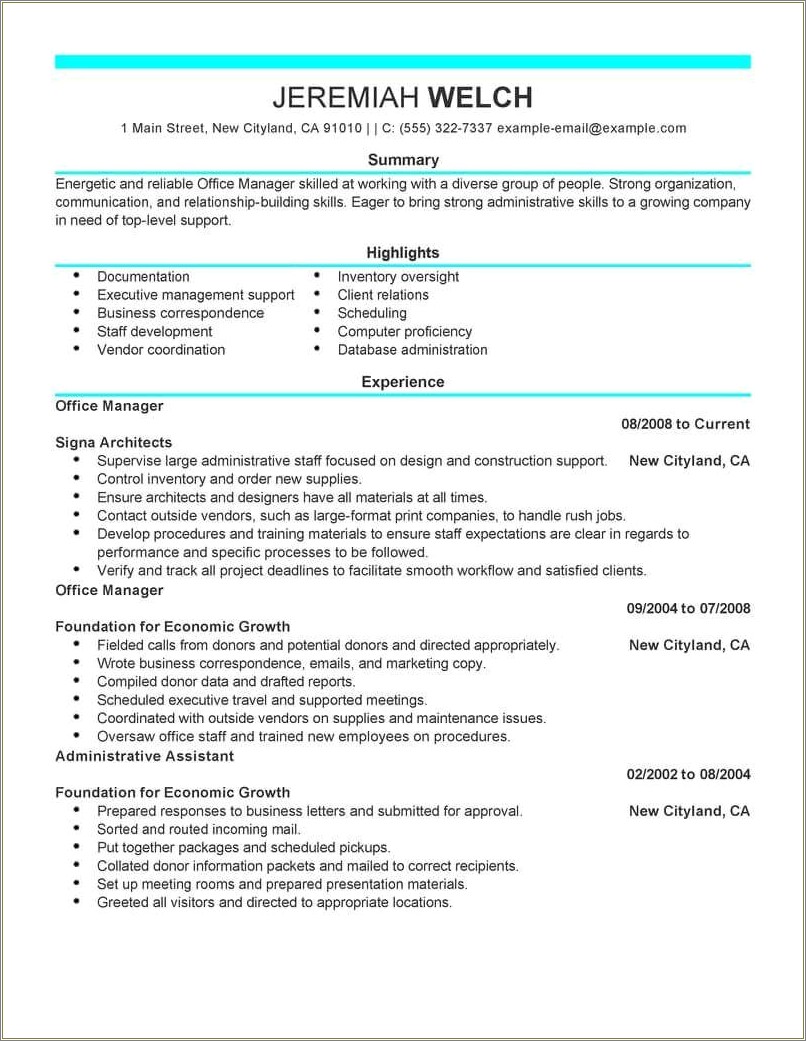 Example Of Summary For Resume Business Administration Manager