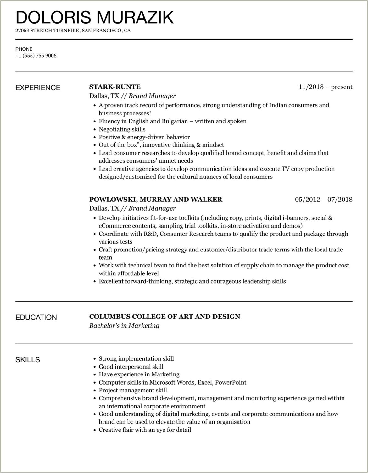 Example Or Resumes For Salon Manager