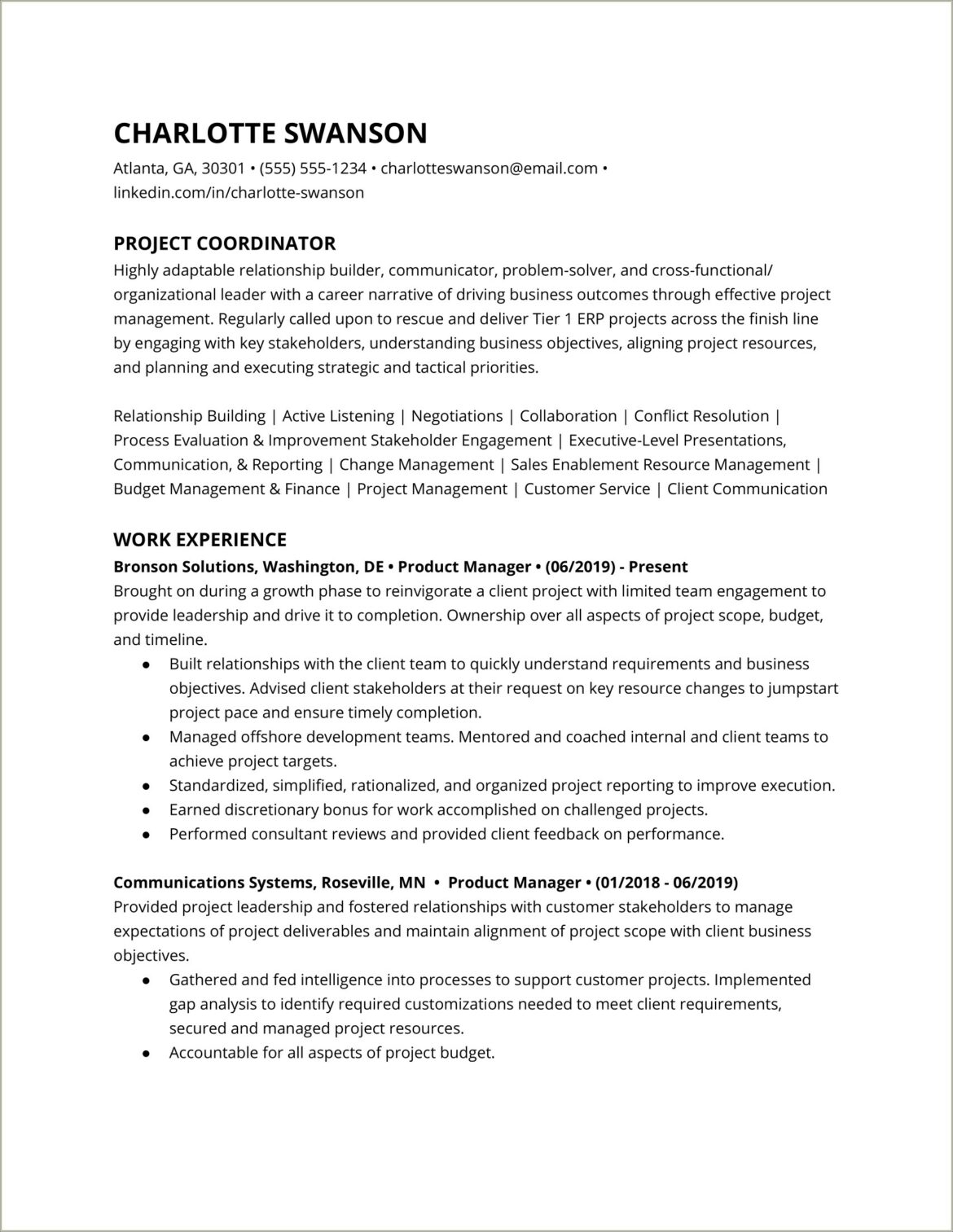 Example Project Manager Resume Entry Level