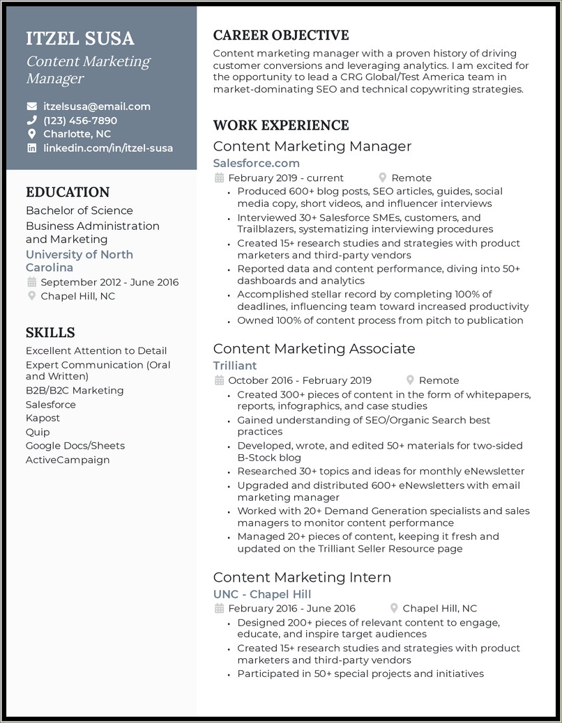 Example Resume Achievement For Marketing Manager
