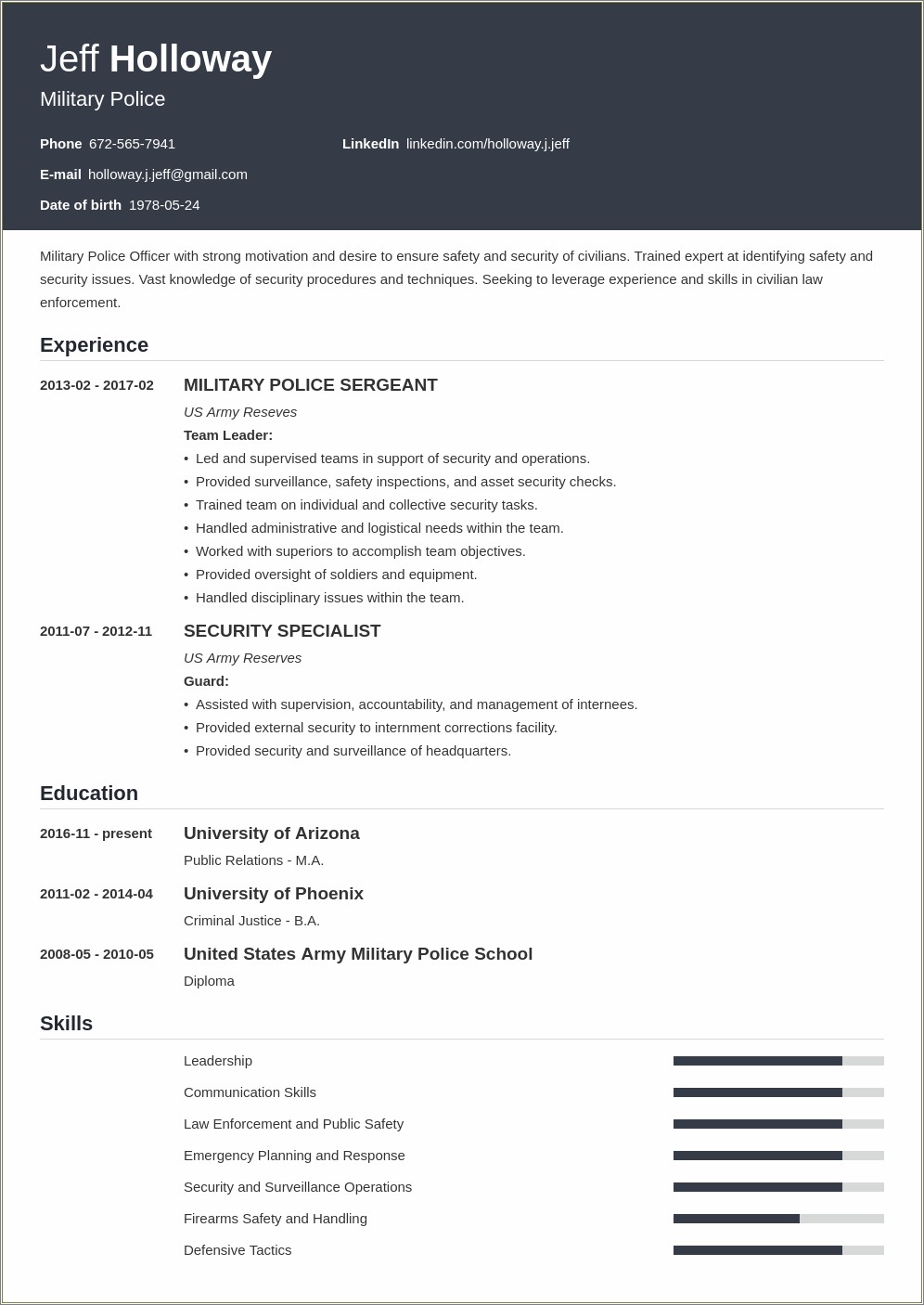 Example Resume Army Air Traffic Controller