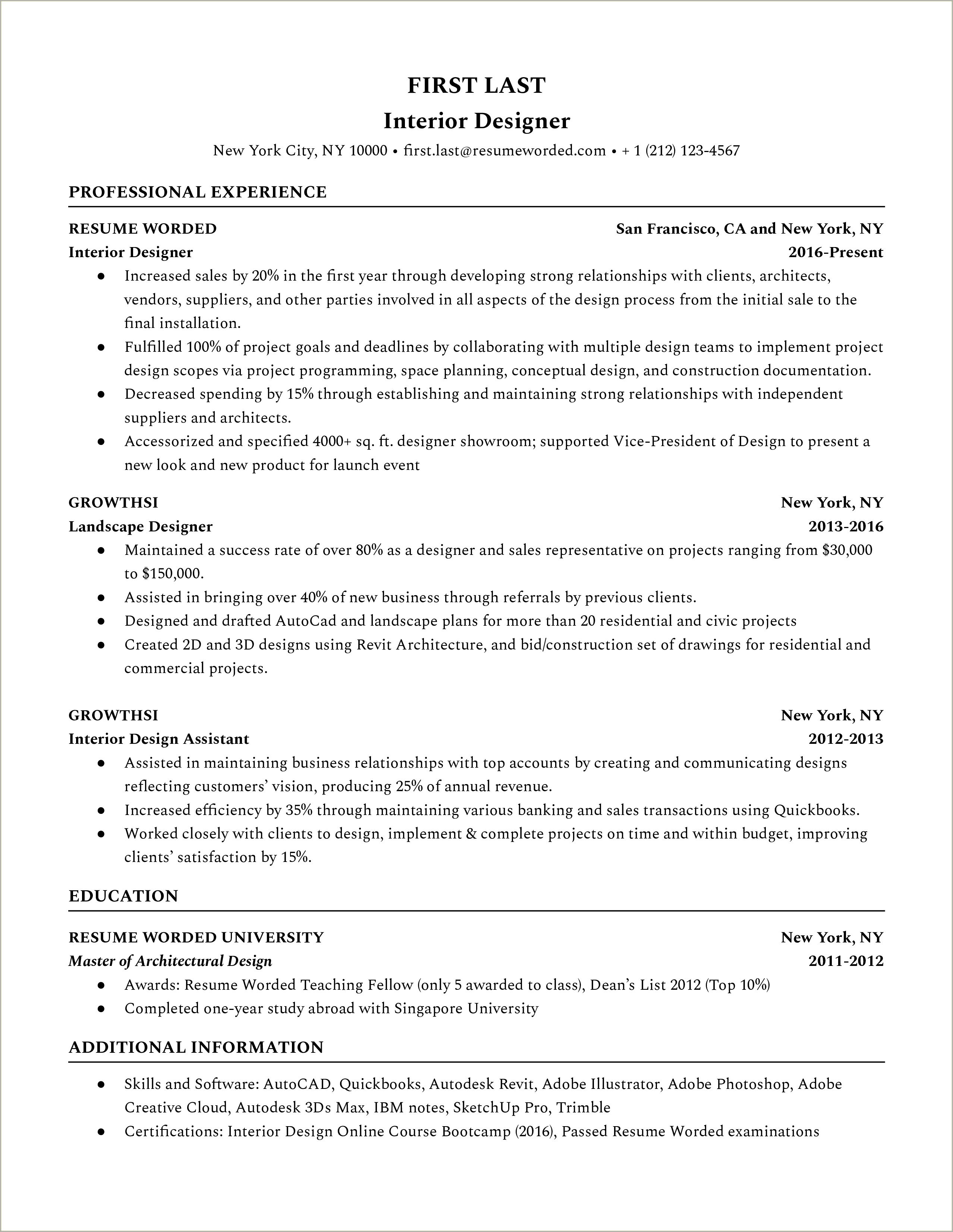 Example Resume For 3d Max Designer