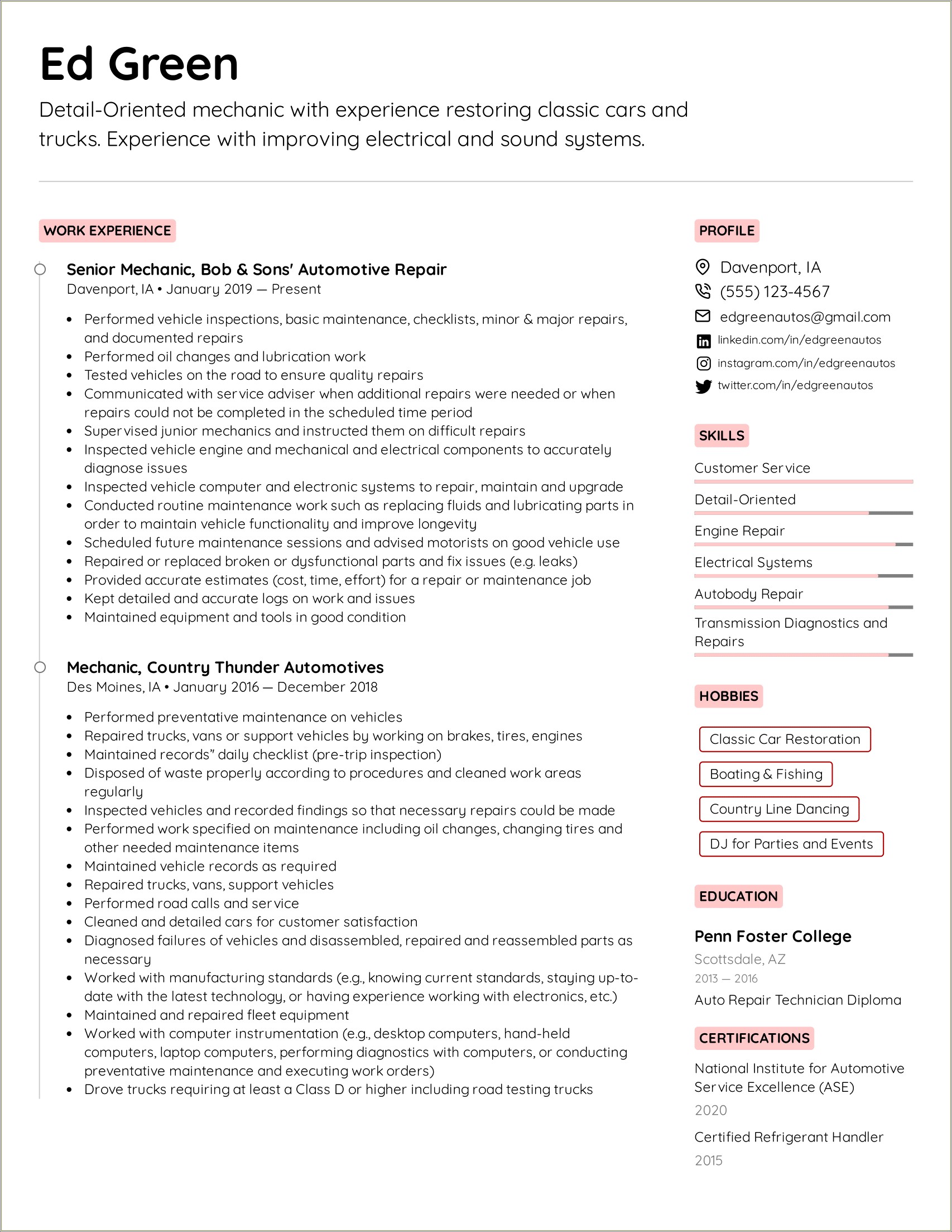 Example Resume For A Automotive Regional Manager