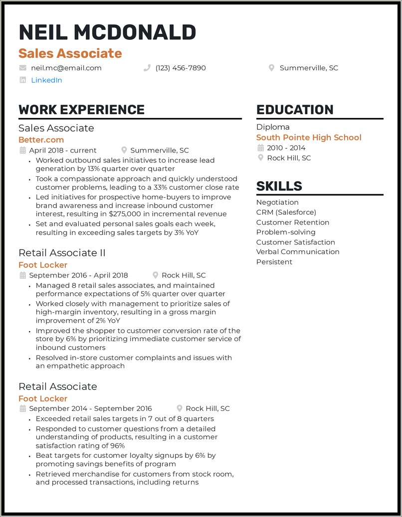 Example Resume For A Sale Associate