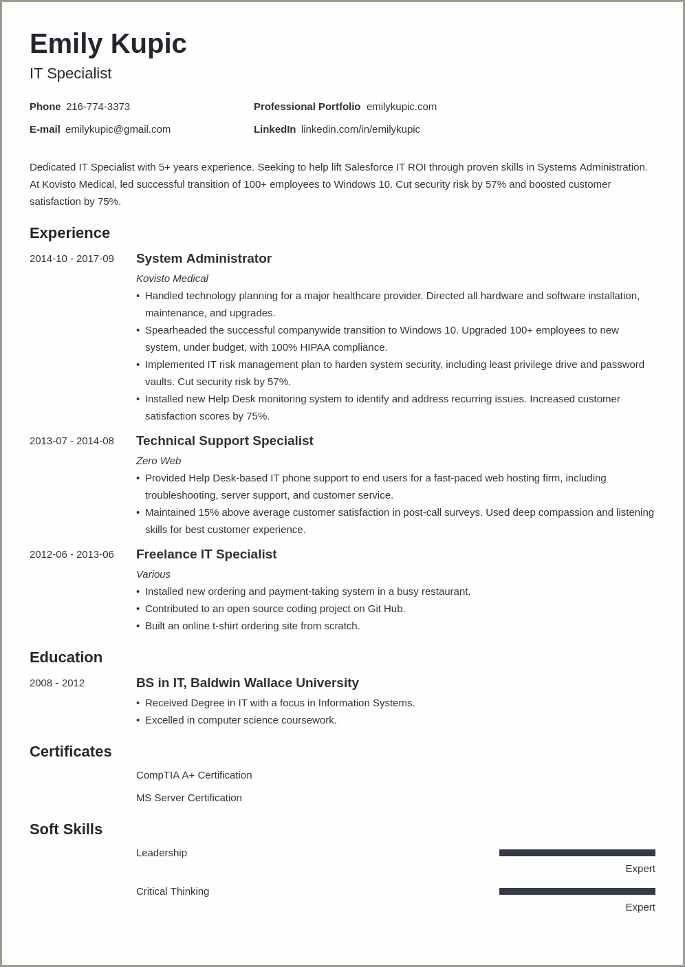 Example Resume For A Systems Tech
