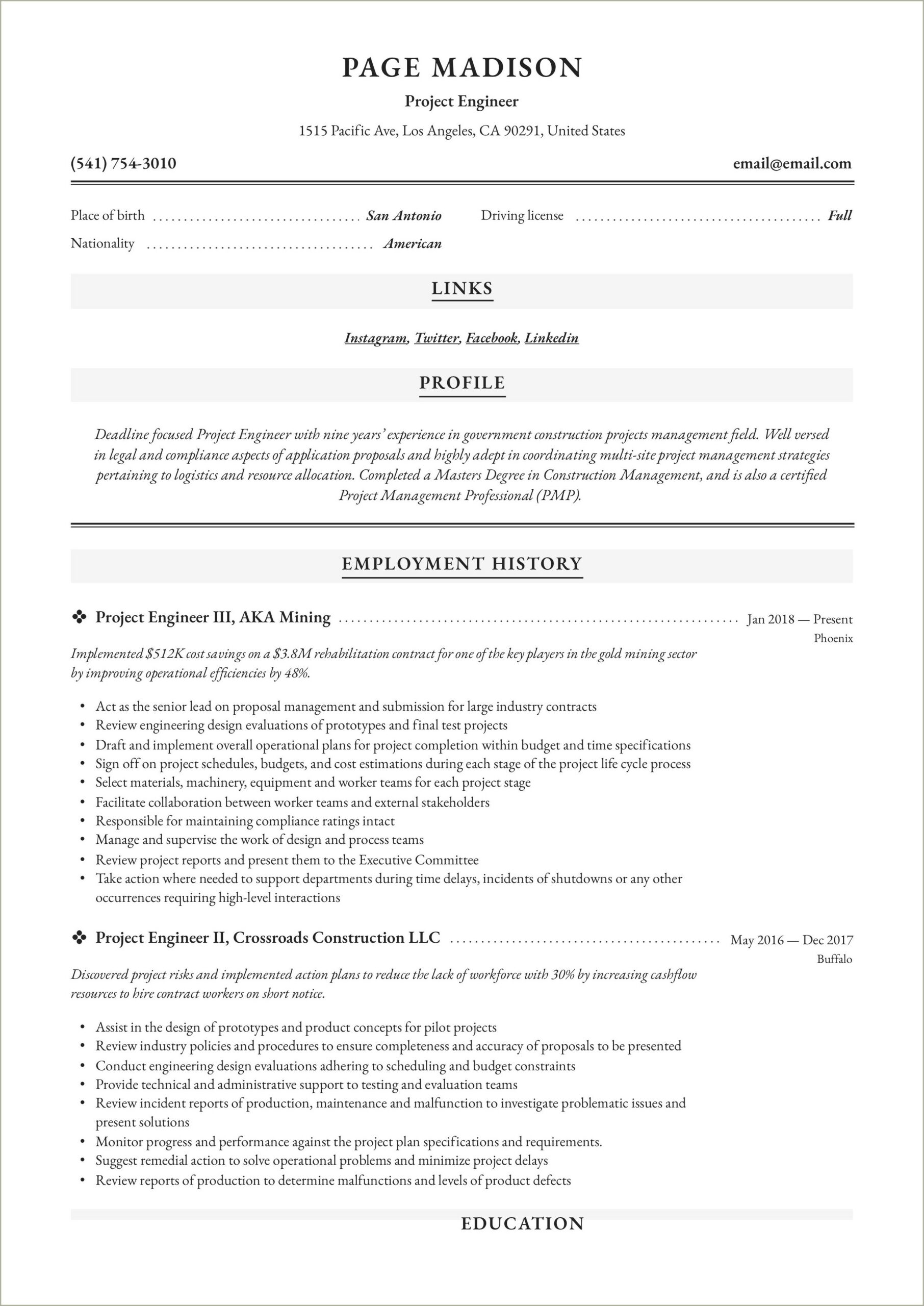 Example Resume For An It Field Engineer