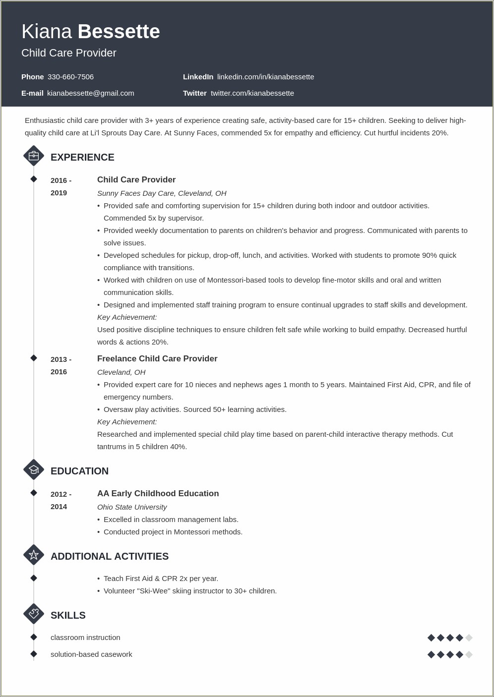 Example Resume For Child Care Assistant