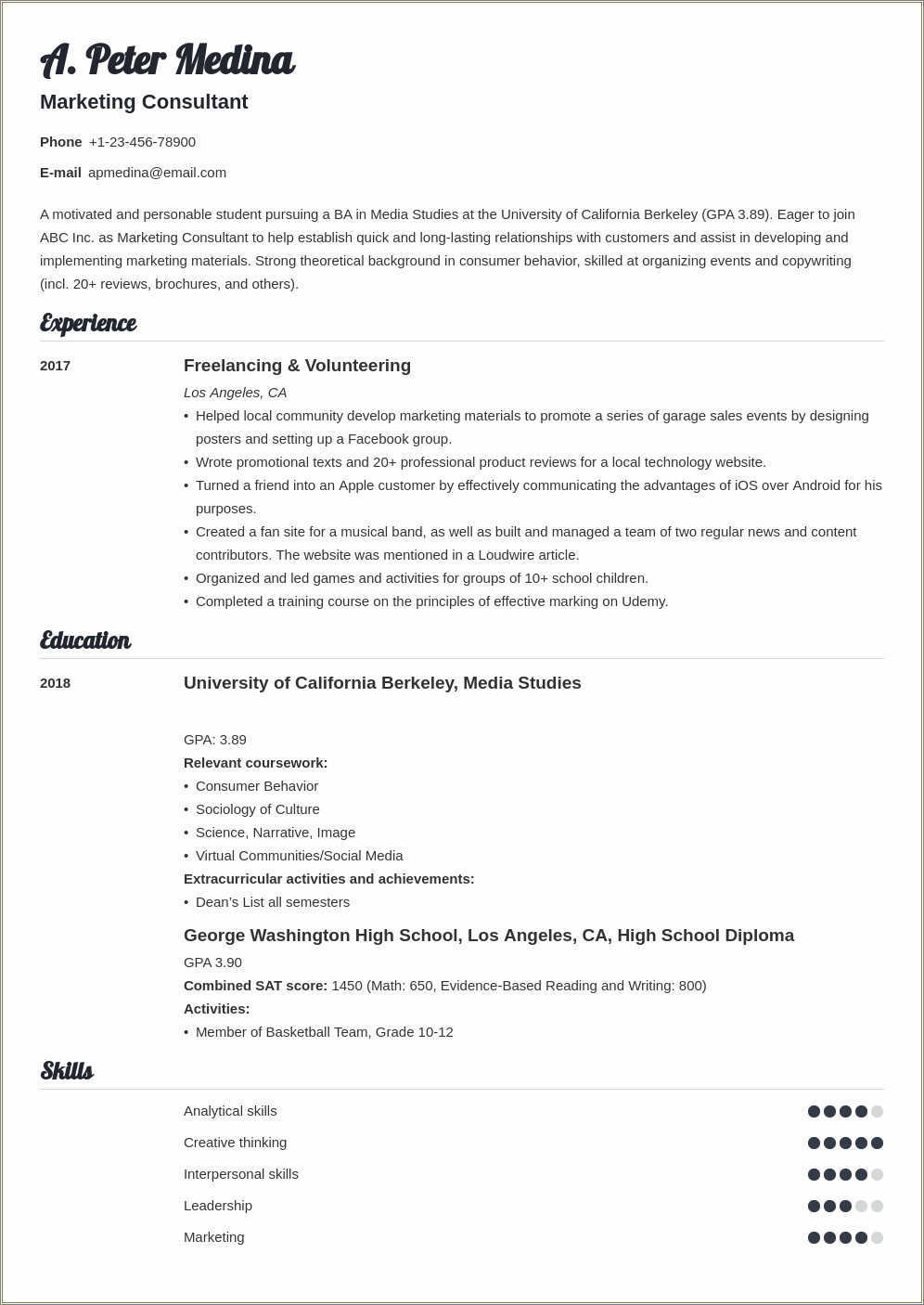 Example Resume For College Students No Experience