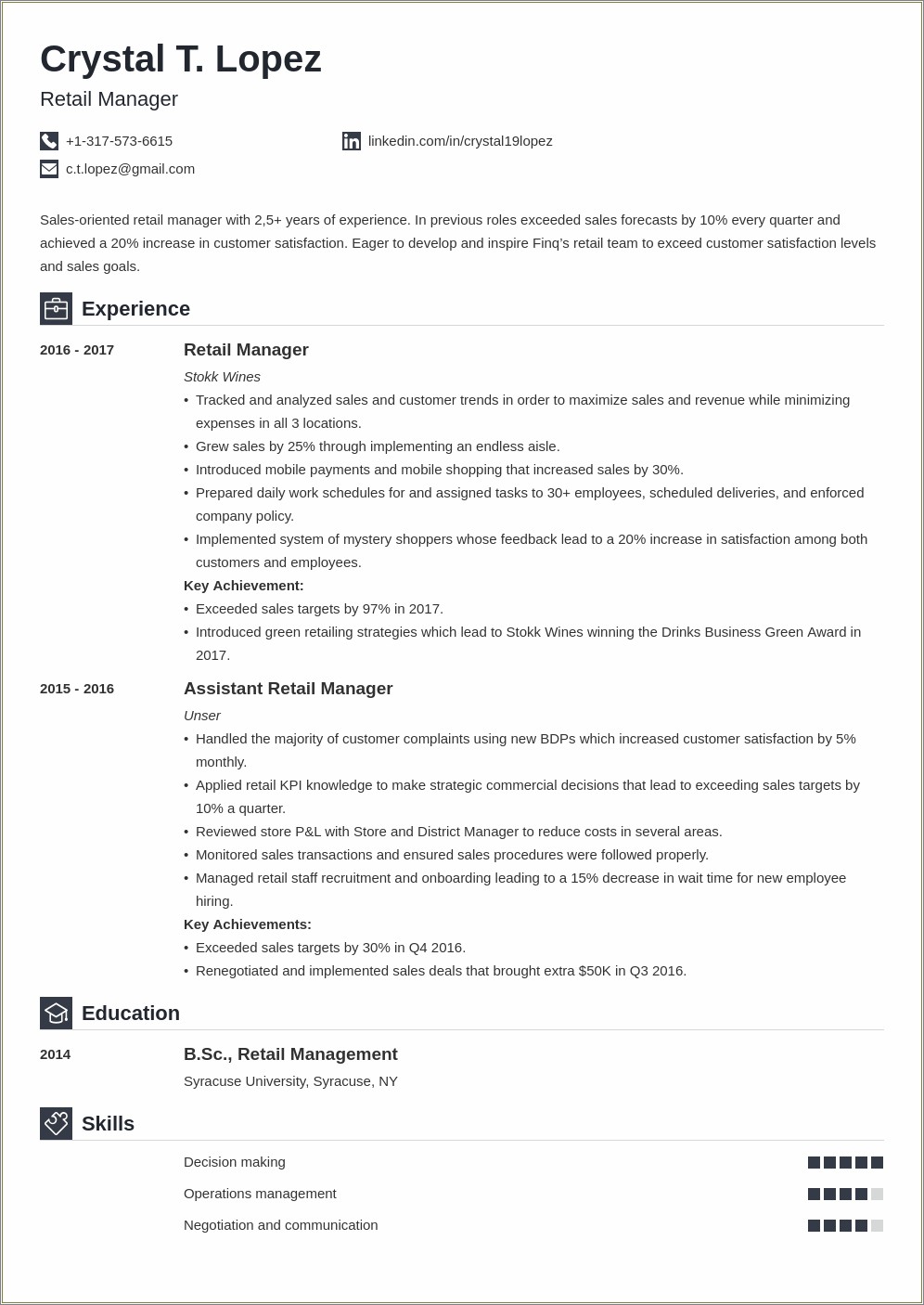 Example Resume For Convenience Store Manager