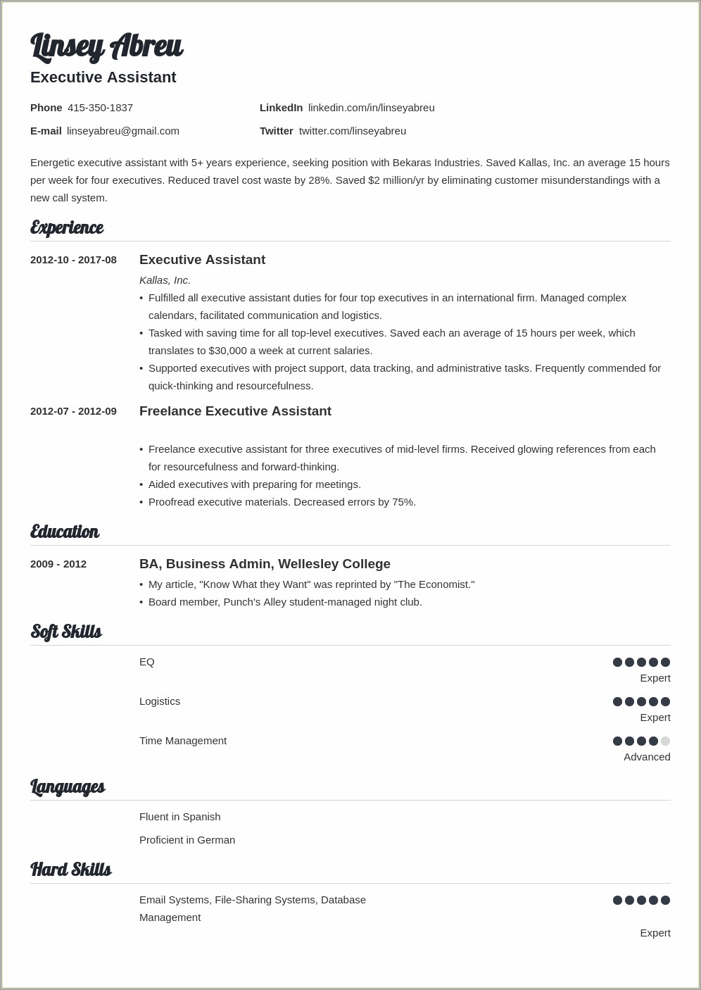 Example Resume For Executive Administrator Position