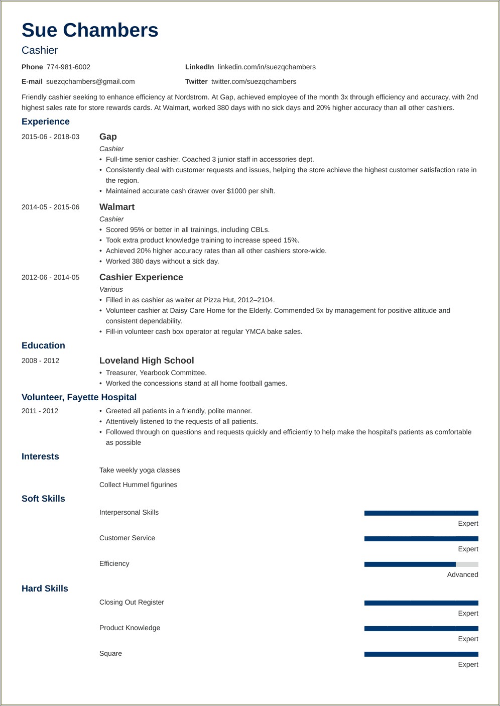 Example Resume For Head Cashier Convenience Store